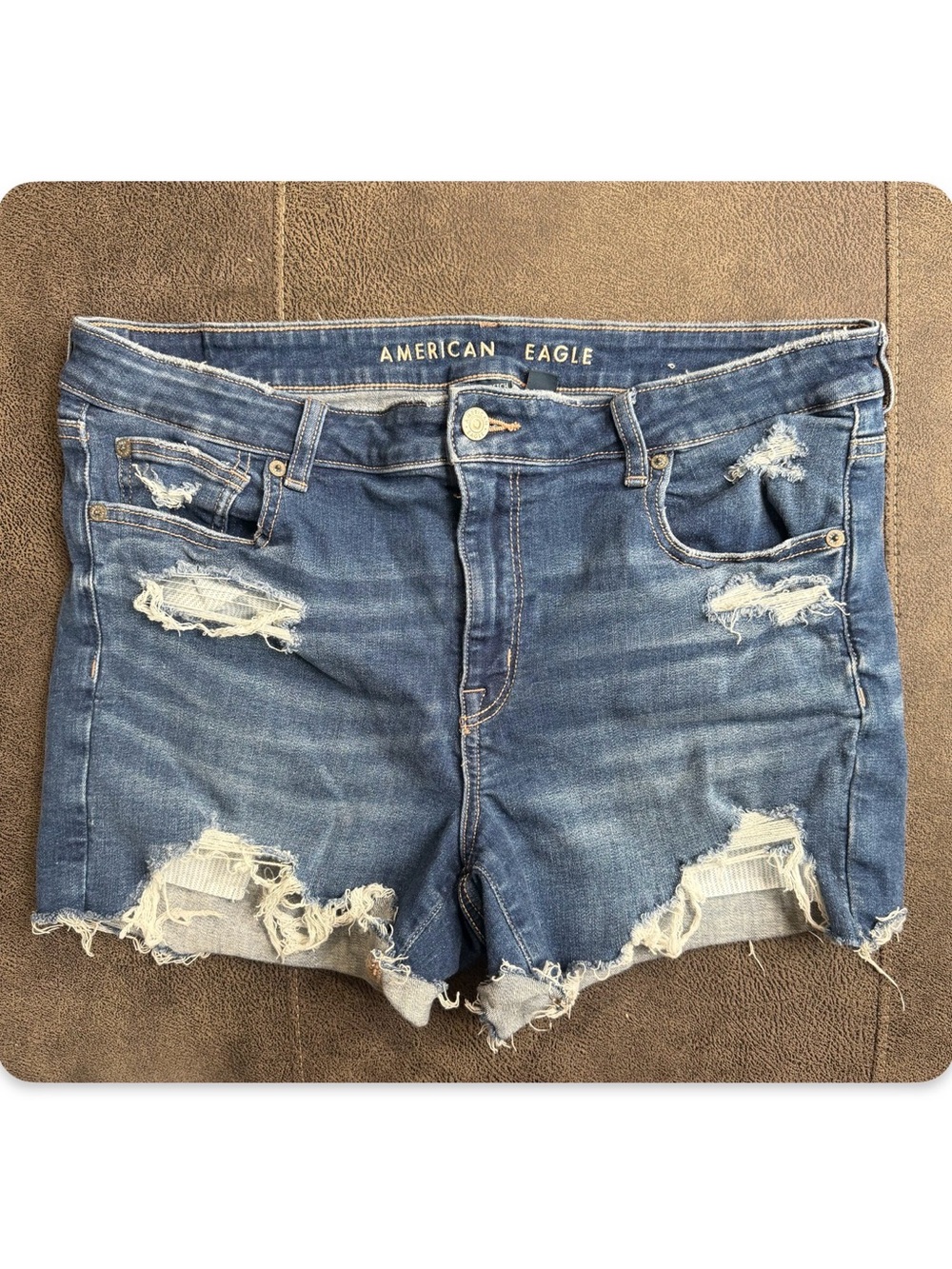 American Eagle Next Level Ripped Denim Midi Short - 14